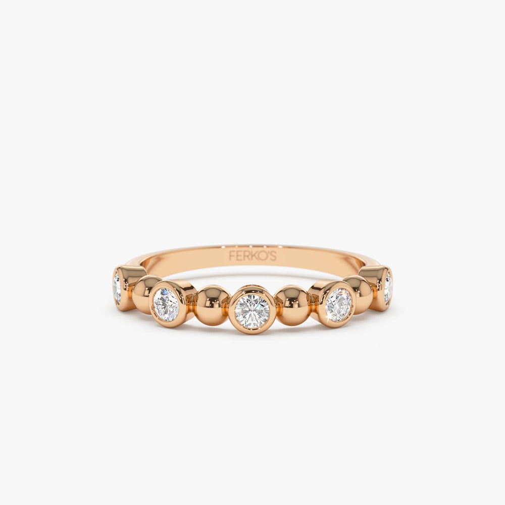 OBFJ1421 - 14k Alternating Beads & Bezel Setting Diamond Ring 6