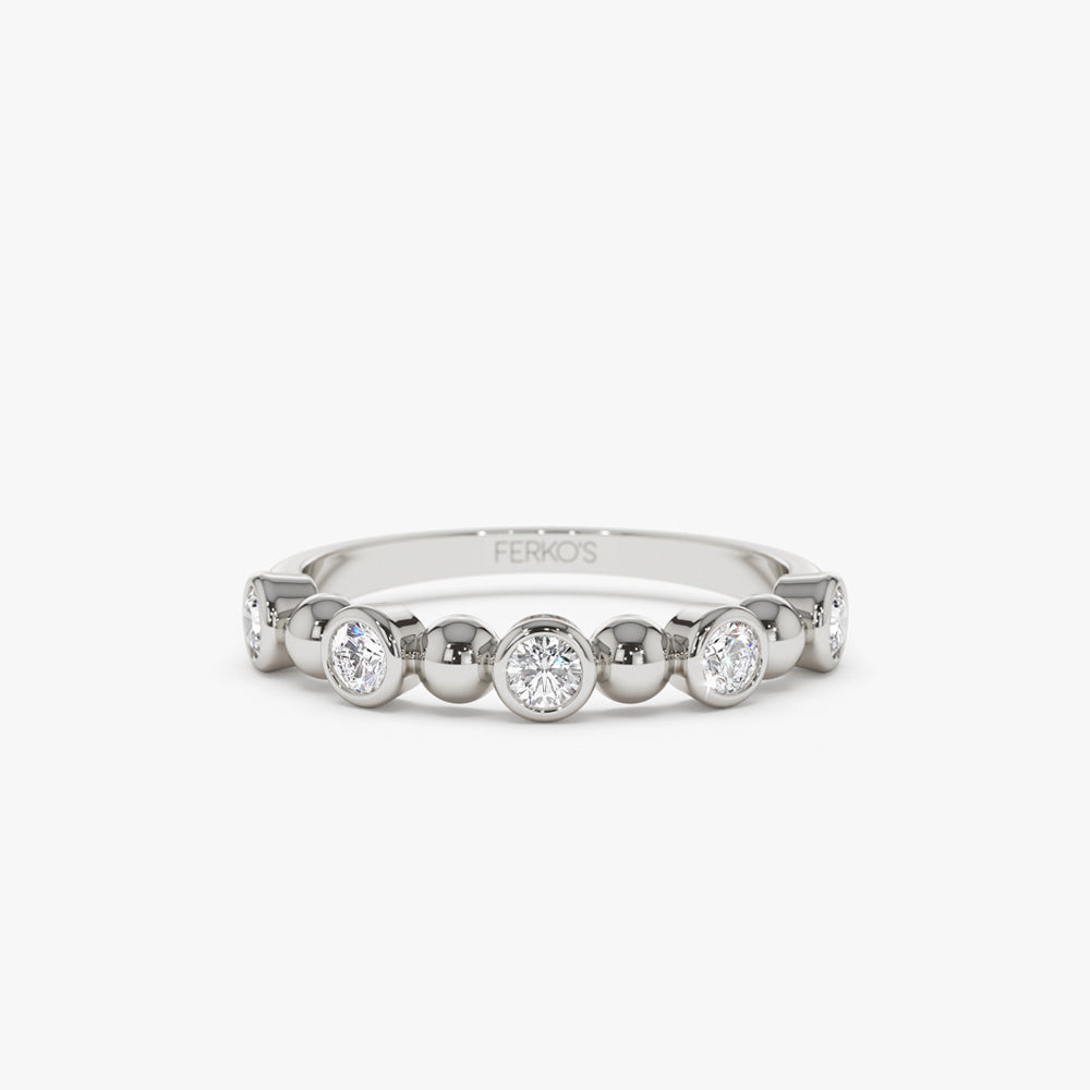 OBFJ1421 - 14k Alternating Beads & Bezel Setting Diamond Ring 5