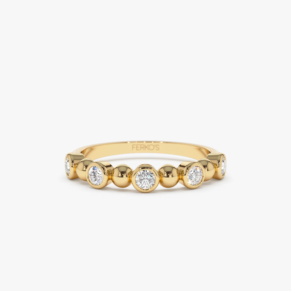 OBFJ1421 - 14k Alternating Beads & Bezel Setting Diamond Ring 1