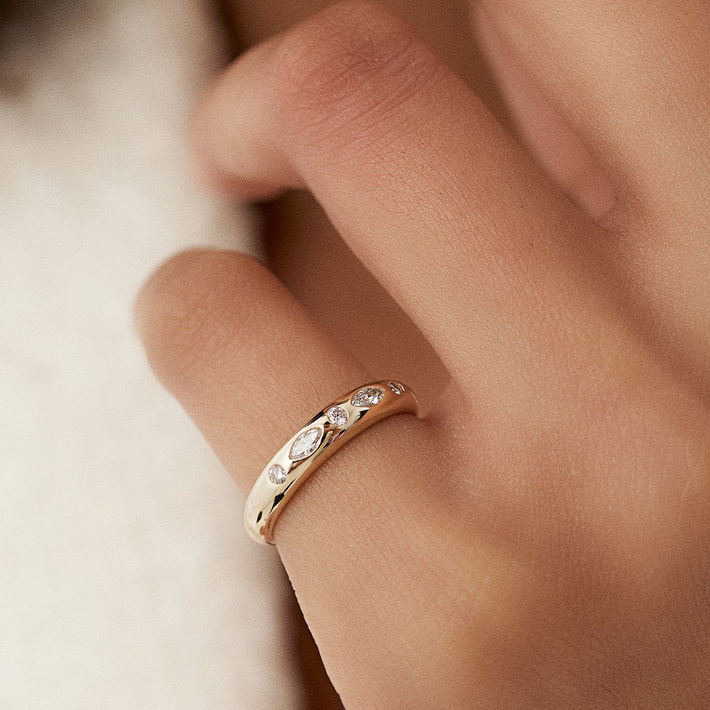 OBFJ1473 - 14k Dome Marquise and Round Diamonds Flush Setting Ring 2