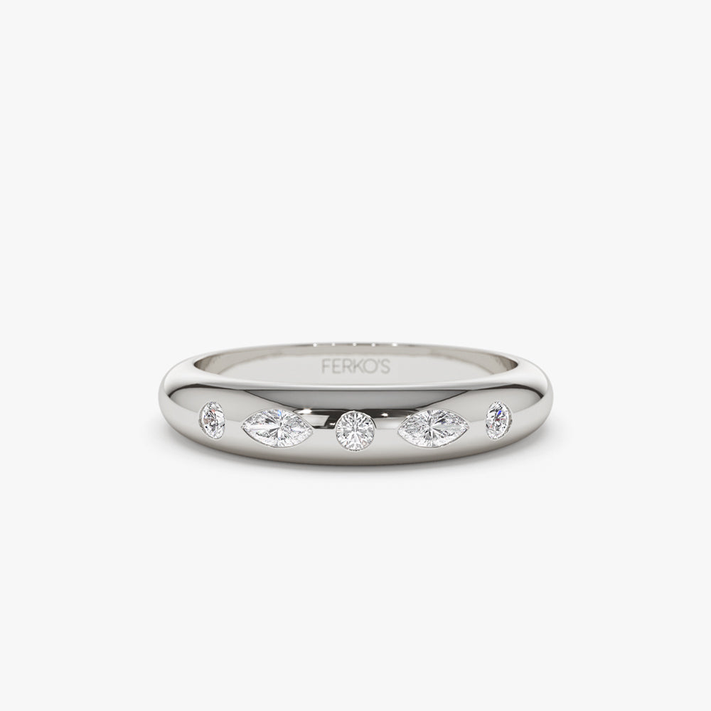 OBFJ1473 - 14k Dome Marquise and Round Diamonds Flush Setting Ring 5