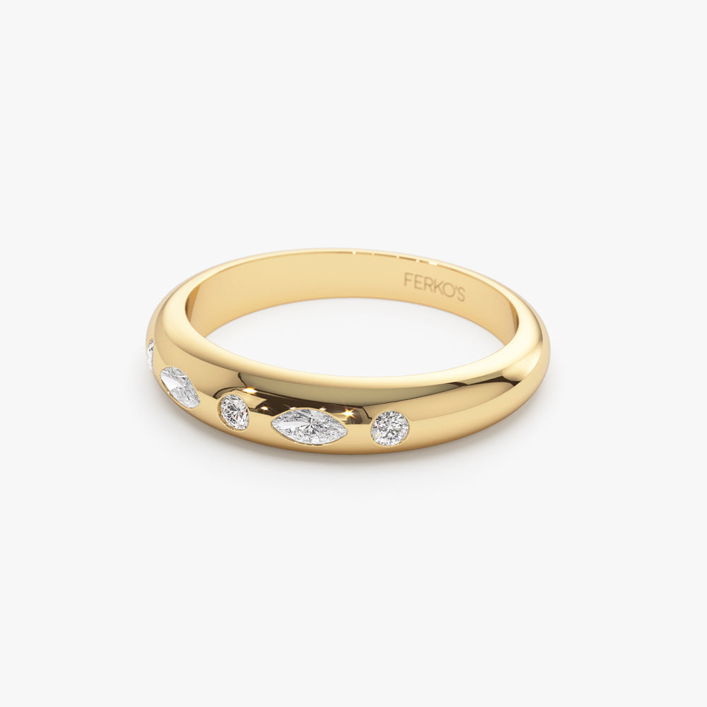 OBFJ1473 - 14k Dome Marquise and Round Diamonds Flush Setting Ring 6