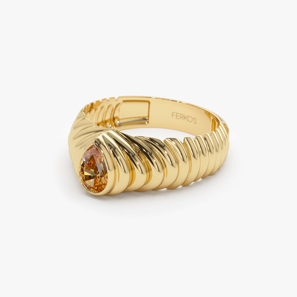 OBFJ1451 - 14k Pear Shape Citrine Beveled Ring 8