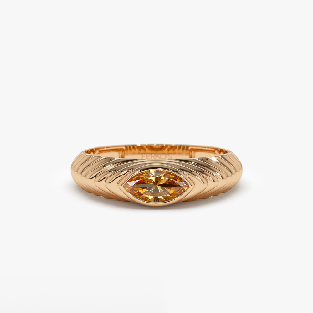 OBFJ1435 - 14k Marquise Shape Citrine Beveled Ring 4