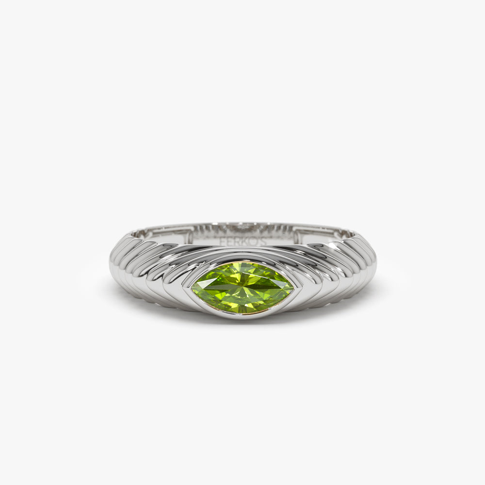 OBFJ1433 - 14k Marquise Shape Peridot Beveled Ring 3