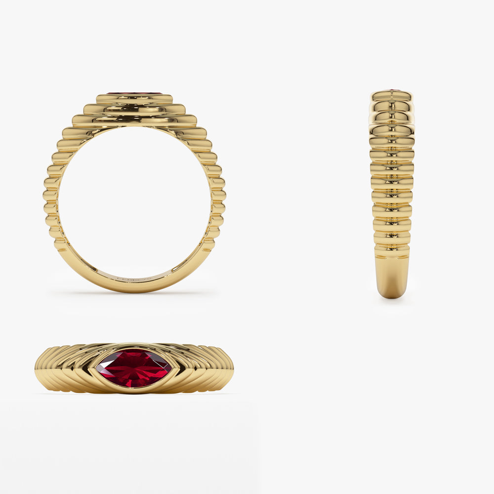 OBFJ1449 - 14k Marquise Shape Garnet Beveled Ring 8