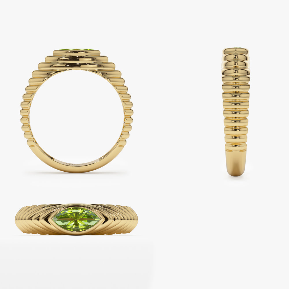 OBFJ1433 - 14k Marquise Shape Peridot Beveled Ring 5