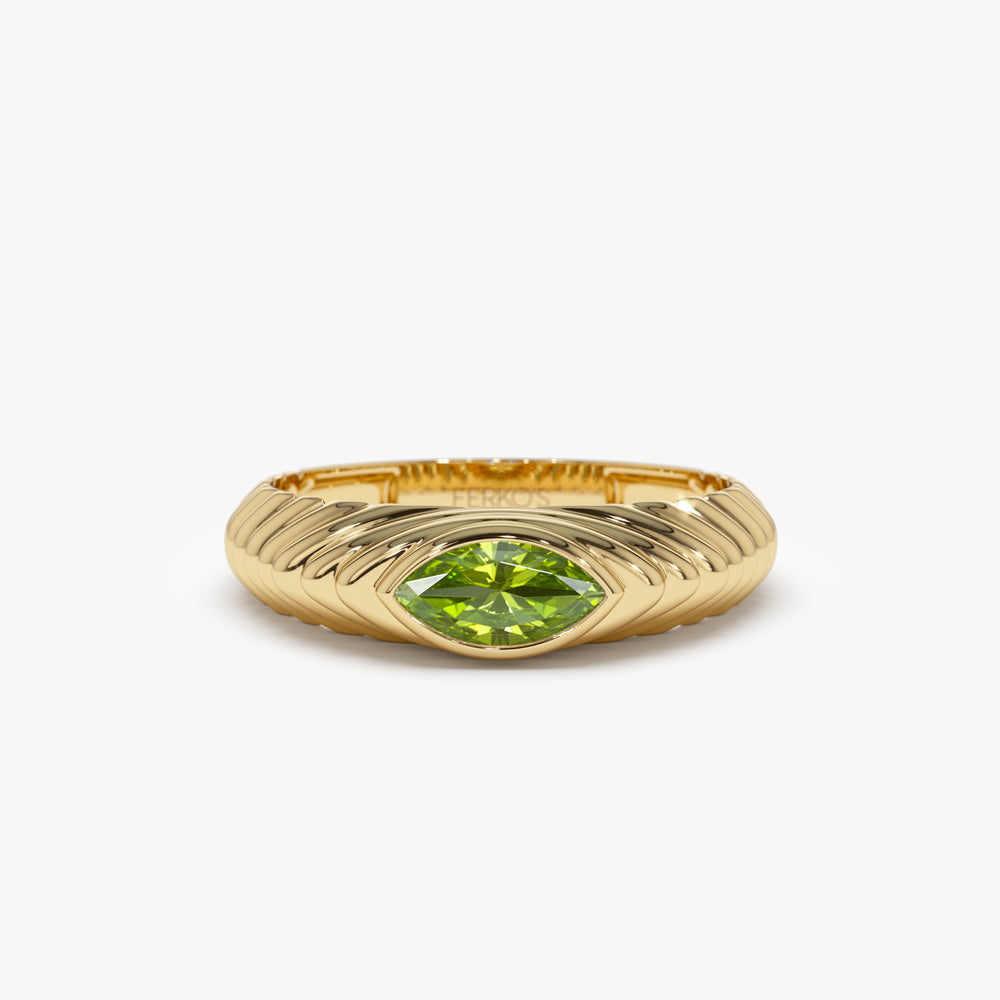 OBFJ1433 - 14k Marquise Shape Peridot Beveled Ring 1