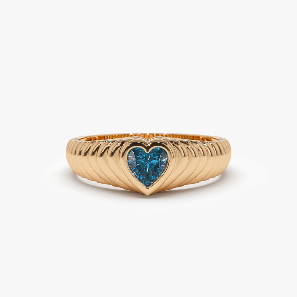 OBFJ1425 - 14k Heart Shape Blue Topaz Beveled Ring 5