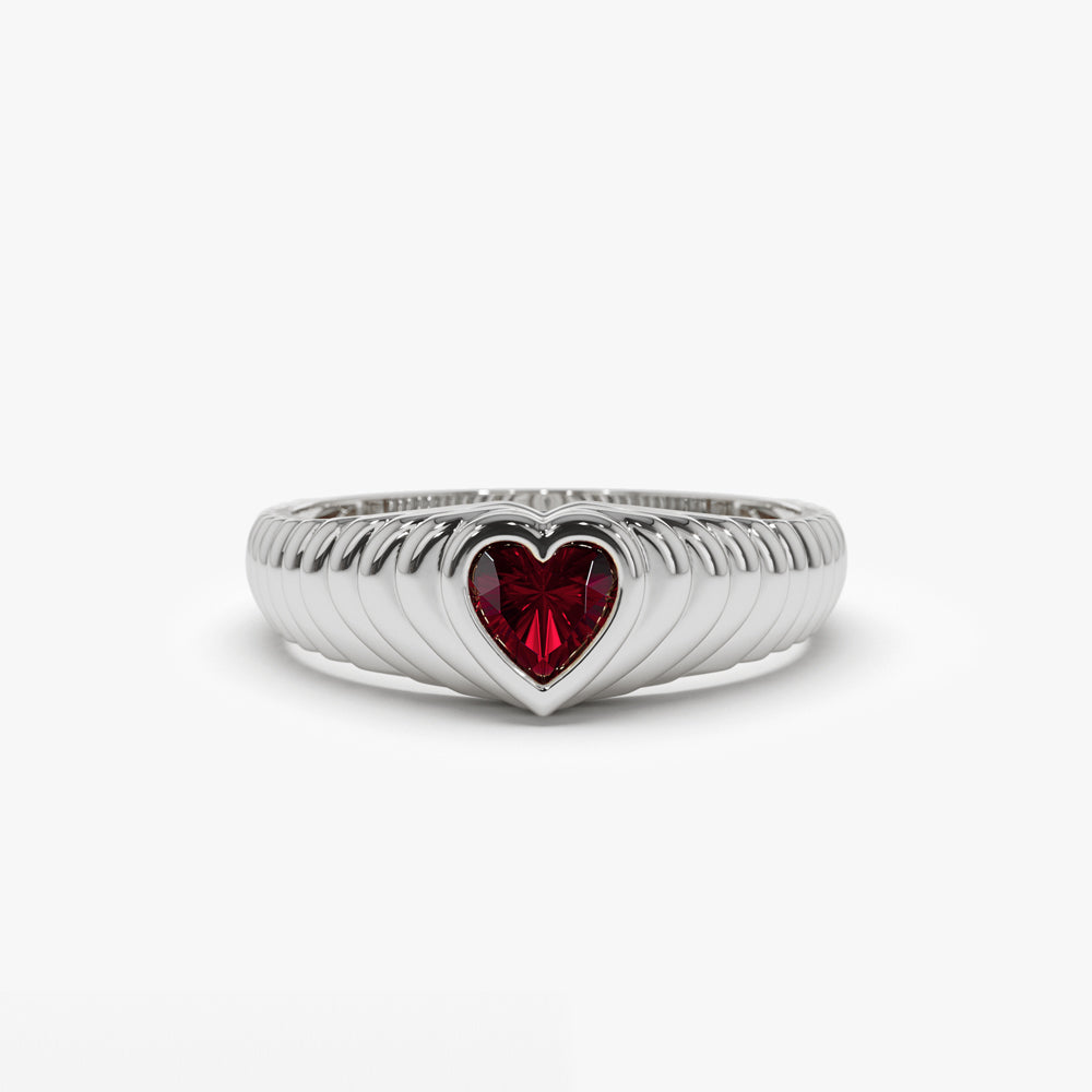 OBFJ1426 - 14k Heart Shape Garnet Beveled Ring 4
