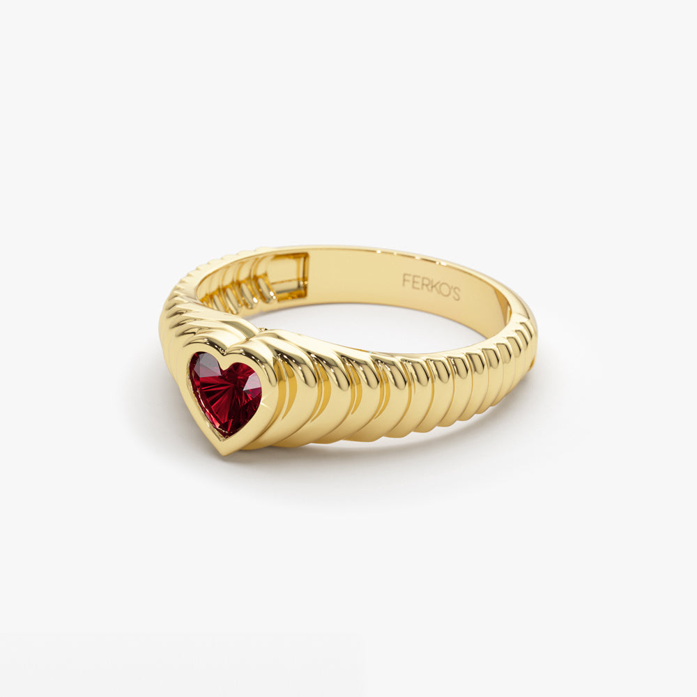 OBFJ1426 - 14k Heart Shape Garnet Beveled Ring 6