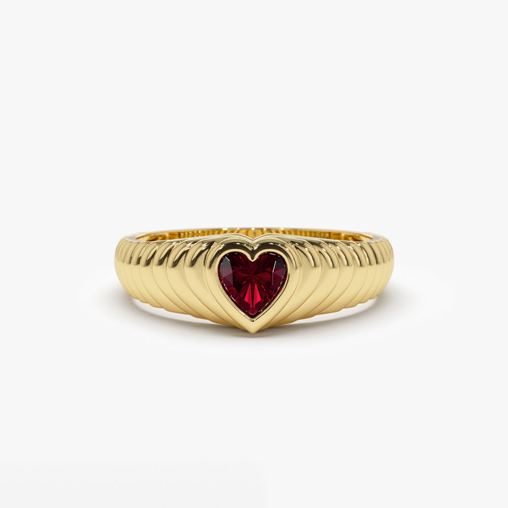 OBFJ1426 - 14k Heart Shape Garnet Beveled Ring 1
