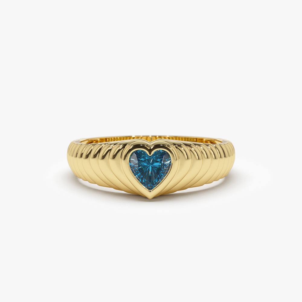OBFJ1425 - 14k Heart Shape Blue Topaz Beveled Ring 1