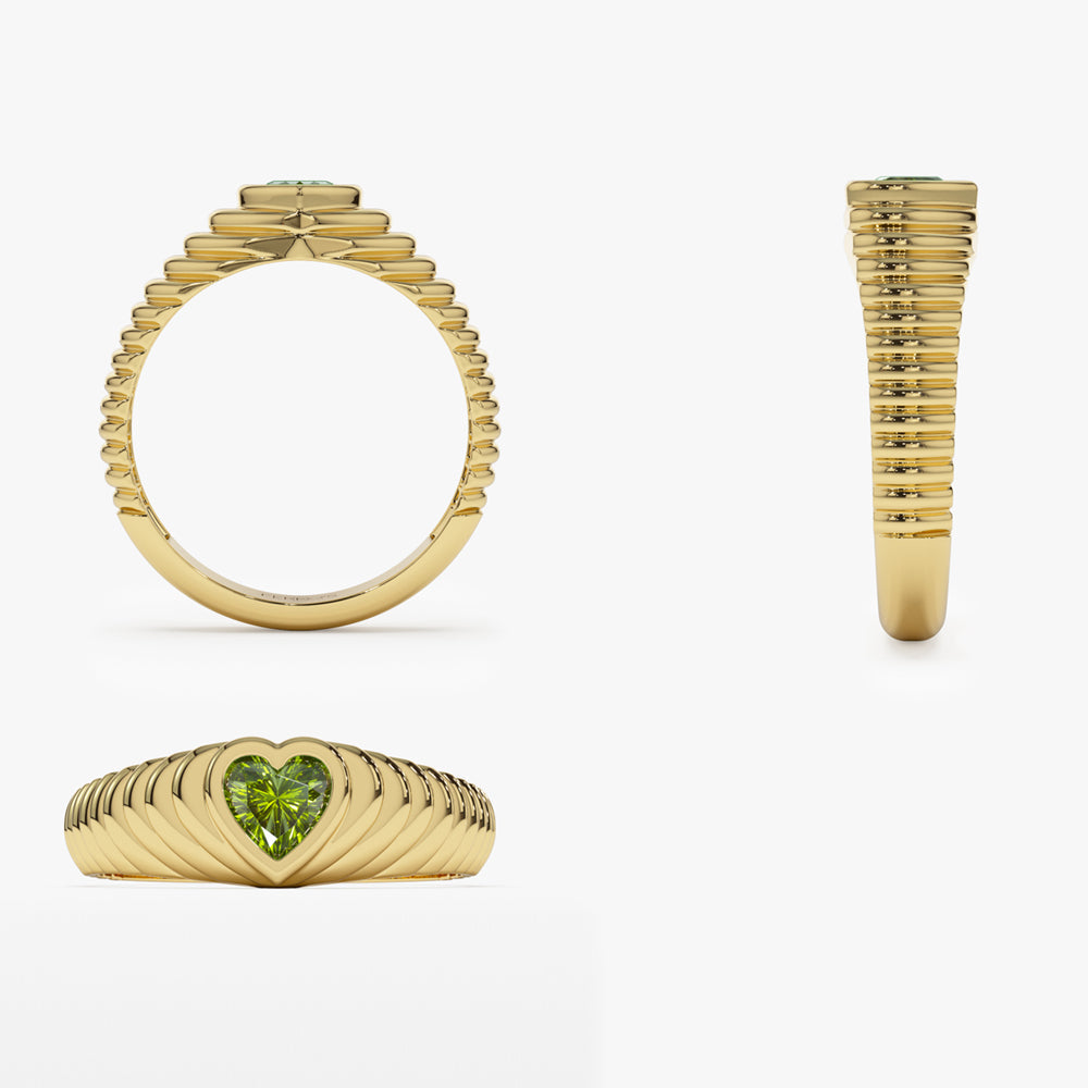 OBFJ1427 - 14k Heart Shape Peridot Beveled Ring 8