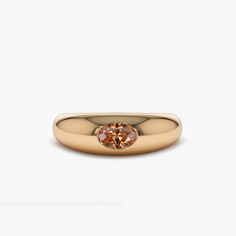 OBFJ1429 - 14k Flush Set Oval Citrine Dome Ring 5