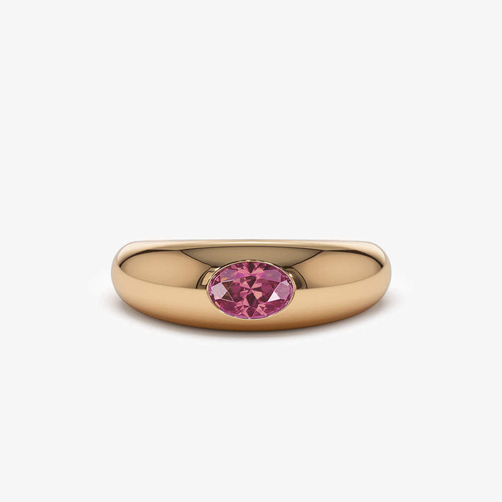 OBFJ1376 - 14k Flush Set Oval Pink Sapphire Dome Ring 6