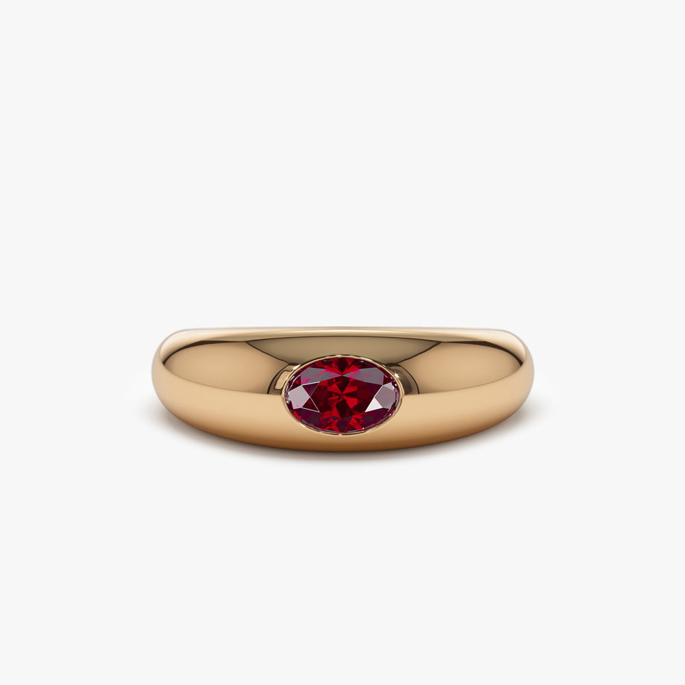 OBFJ1431 - 14k Flush Set Oval Ruby Dome Ring 6