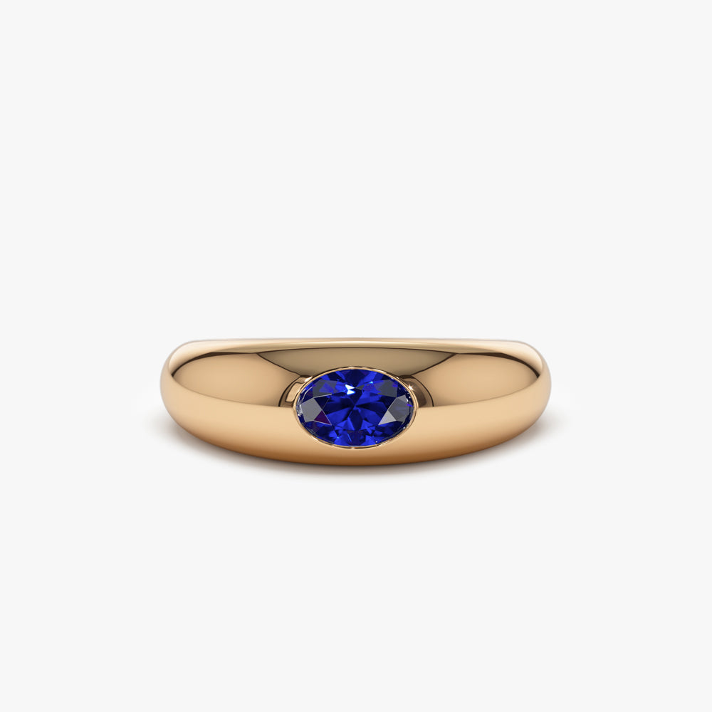OBFJ1450 - 14k Flush Set Oval Sapphire Dome Ring 4