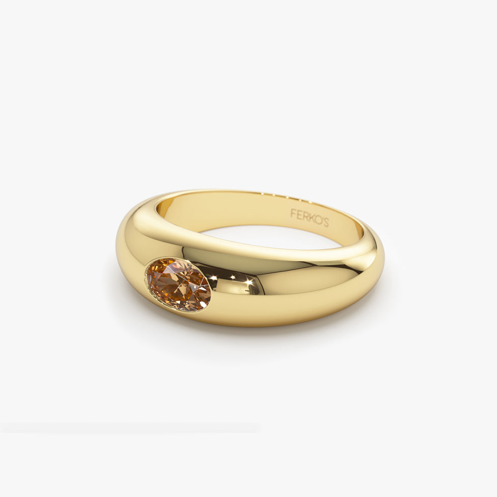 OBFJ1429 - 14k Flush Set Oval Citrine Dome Ring 7