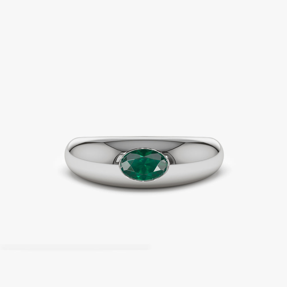OBFJ1432 - 14k Flush Set Oval Emerald Dome Ring 5
