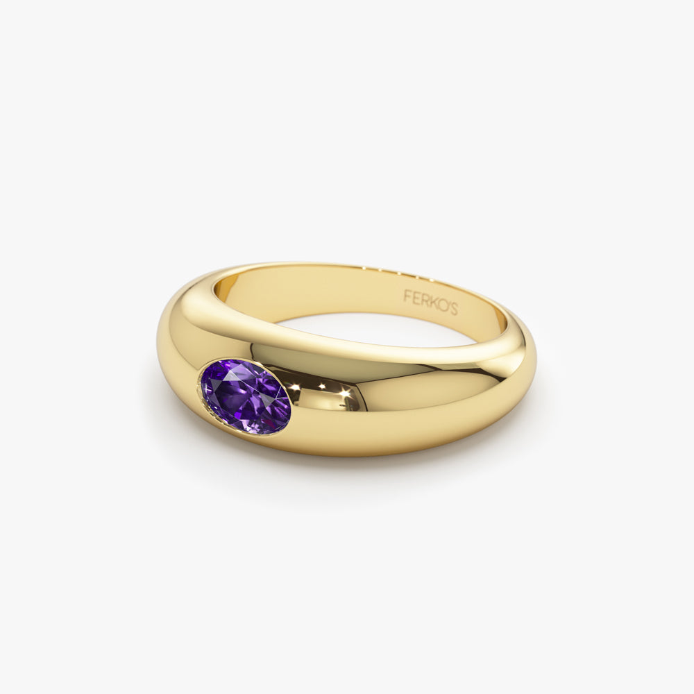 OBFJ1430 - 14k Flush Set Oval Amethyst Dome Ring 8