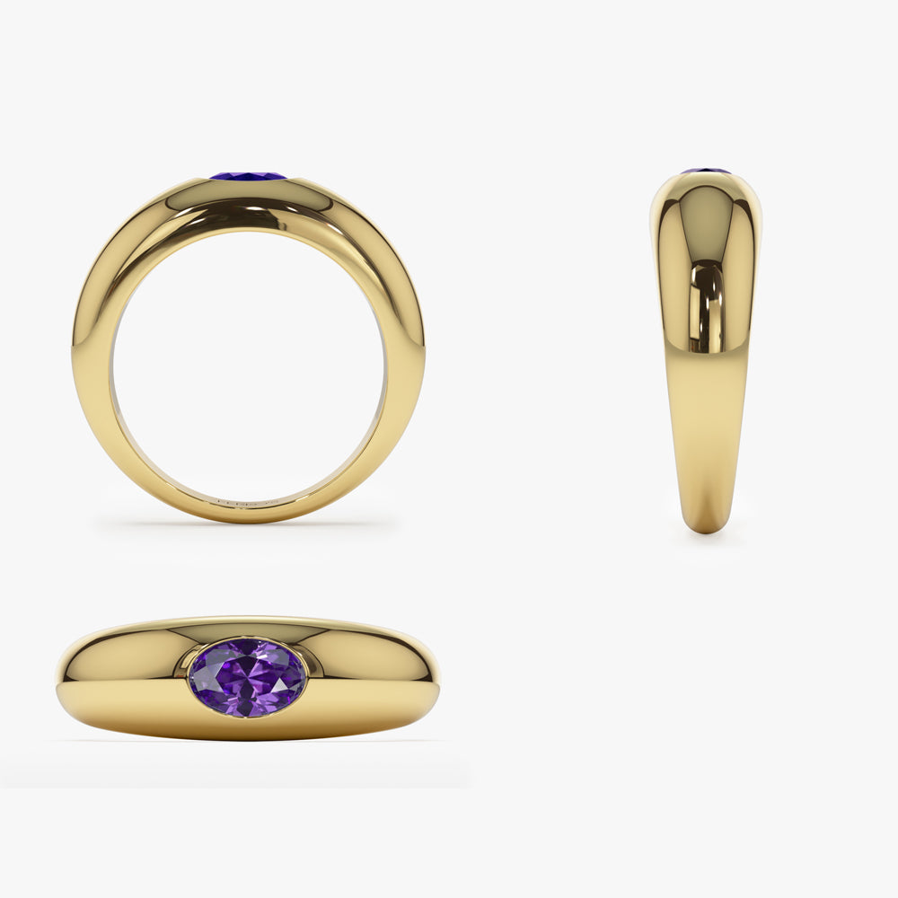 OBFJ1430 - 14k Flush Set Oval Amethyst Dome Ring 7