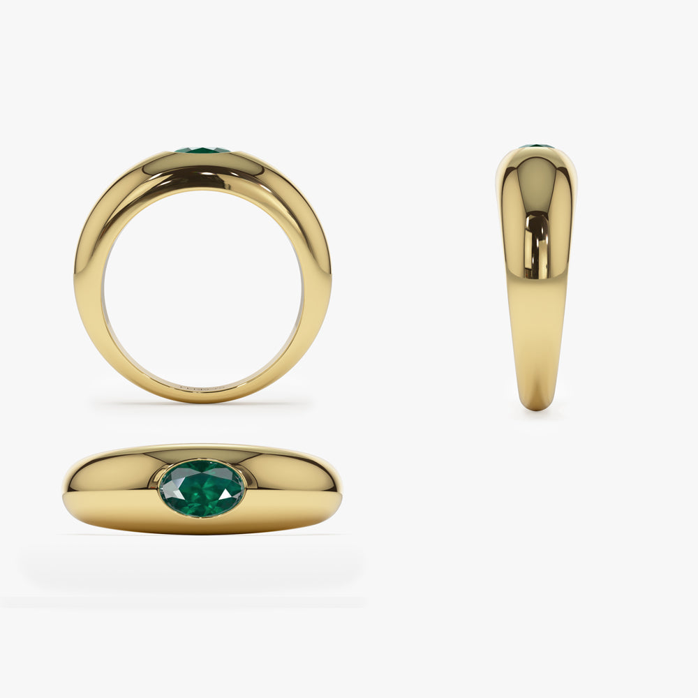OBFJ1432 - 14k Flush Set Oval Emerald Dome Ring 8