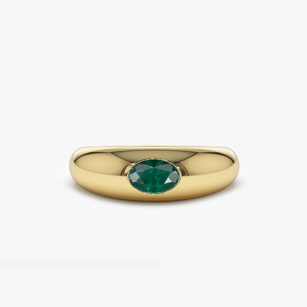 OBFJ1432 - 14k Flush Set Oval Emerald Dome Ring 1