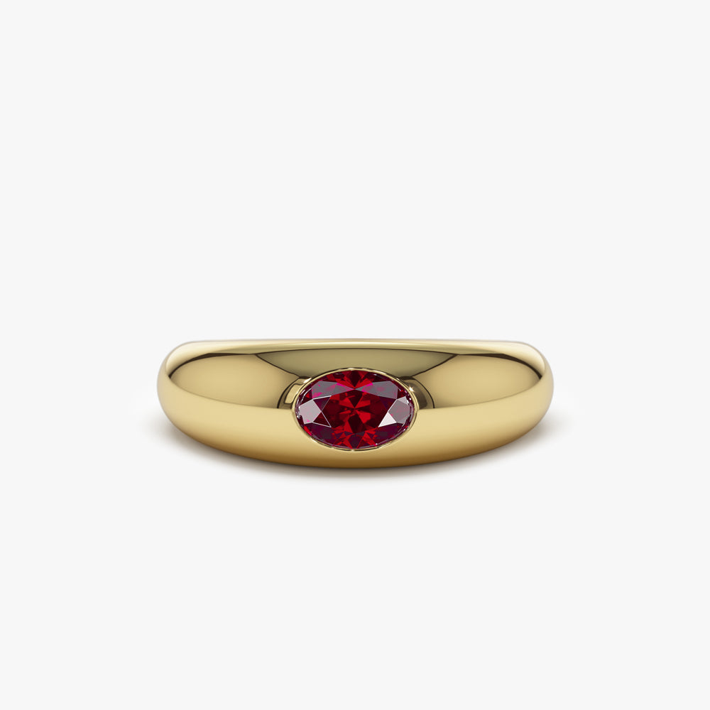 OBFJ1431 - 14k Flush Set Oval Ruby Dome Ring 1