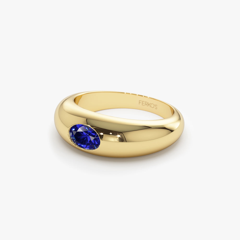 OBFJ1450 - 14k Flush Set Oval Sapphire Dome Ring 6