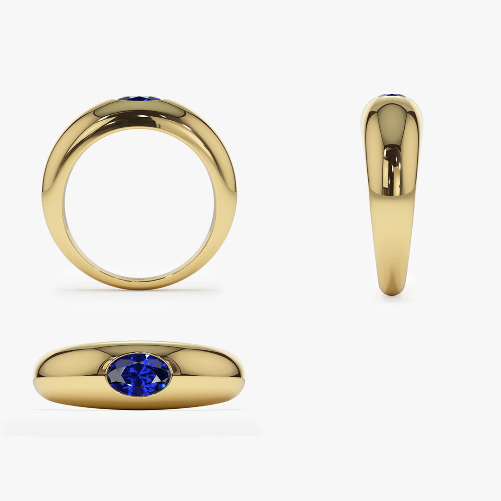 OBFJ1450 - 14k Flush Set Oval Sapphire Dome Ring 7