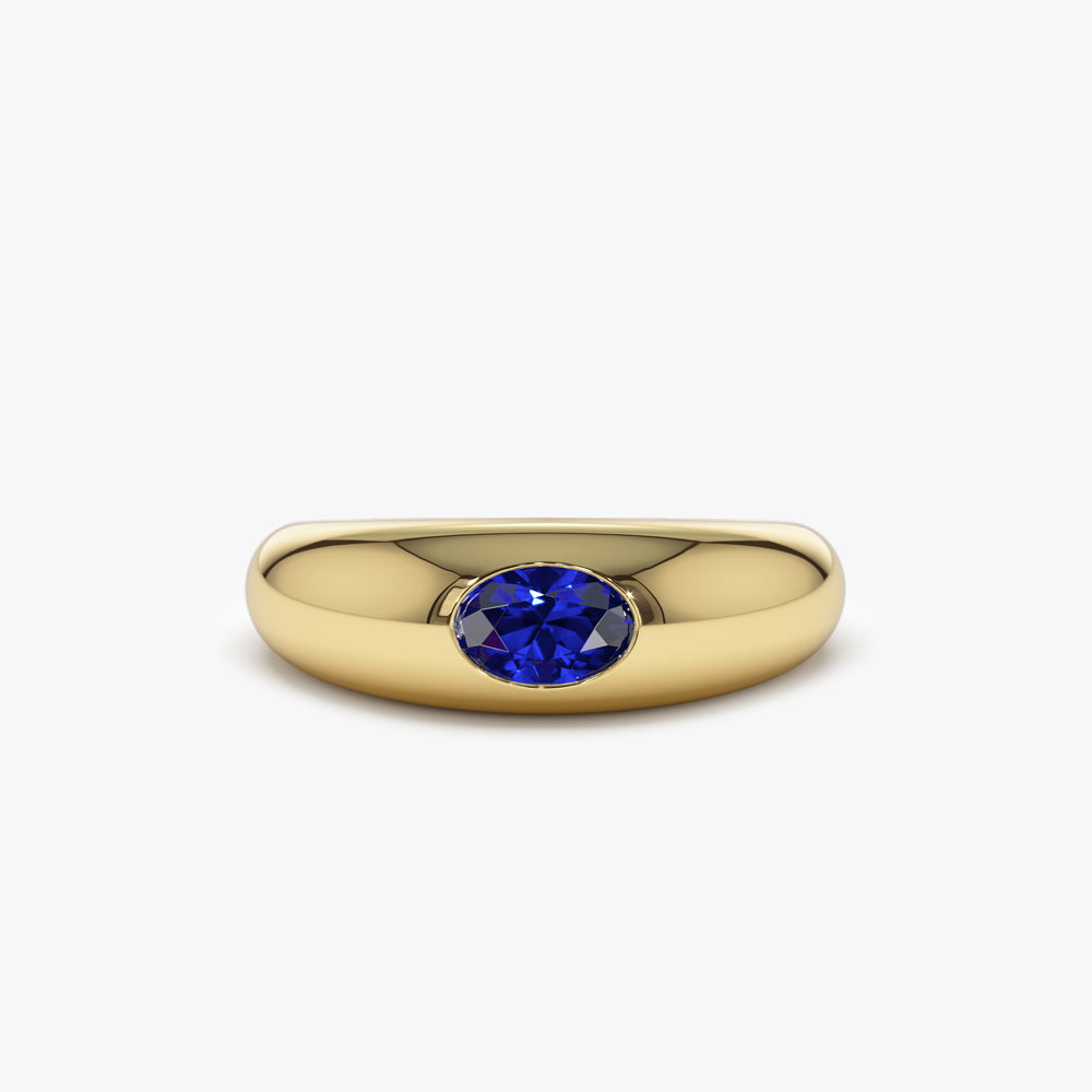 OBFJ1450 - 14k Flush Set Oval Sapphire Dome Ring 1