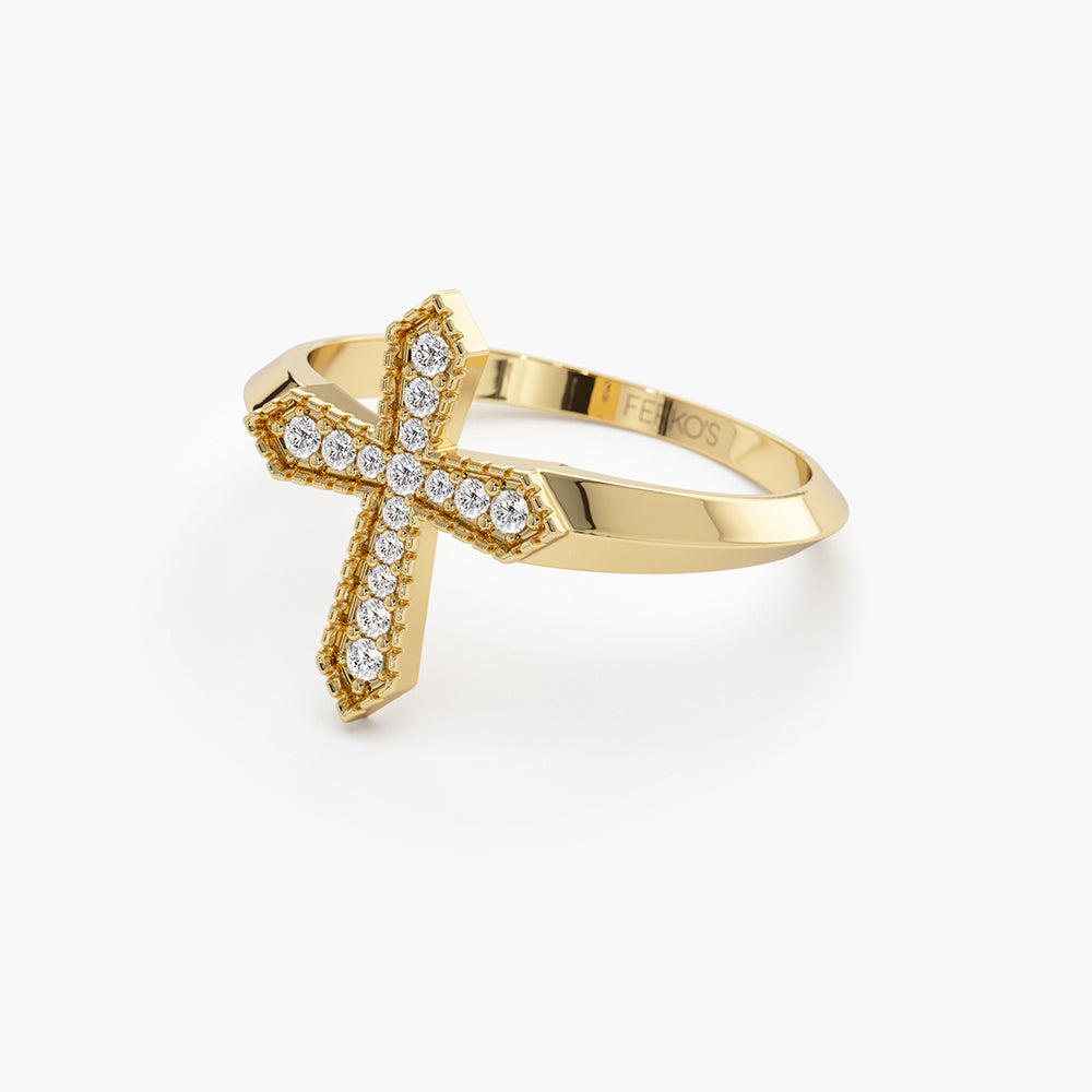 OBFJ1471 - 14k Diamond Cross Ring 6