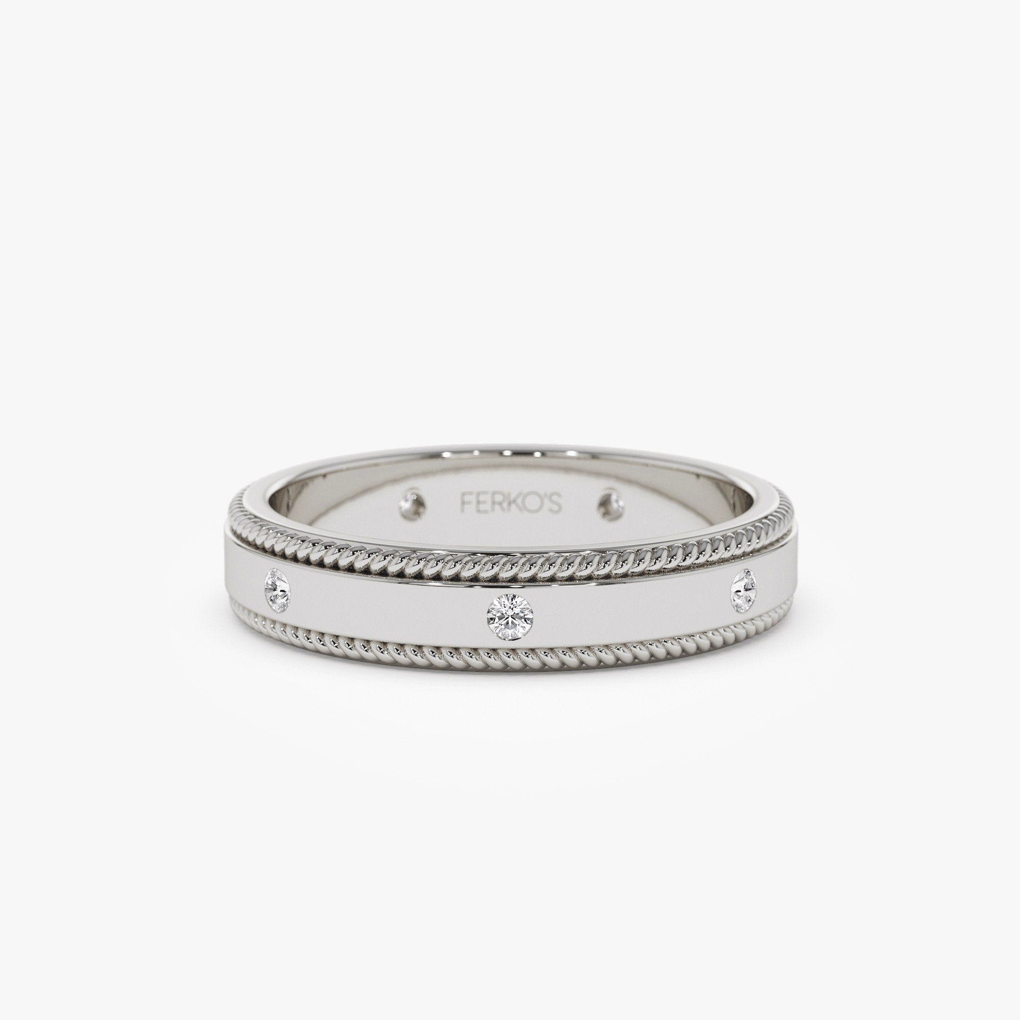 OBFJ1276 - 14k 4MM Flat Milgrain Edge Diamond Wedding Band 5