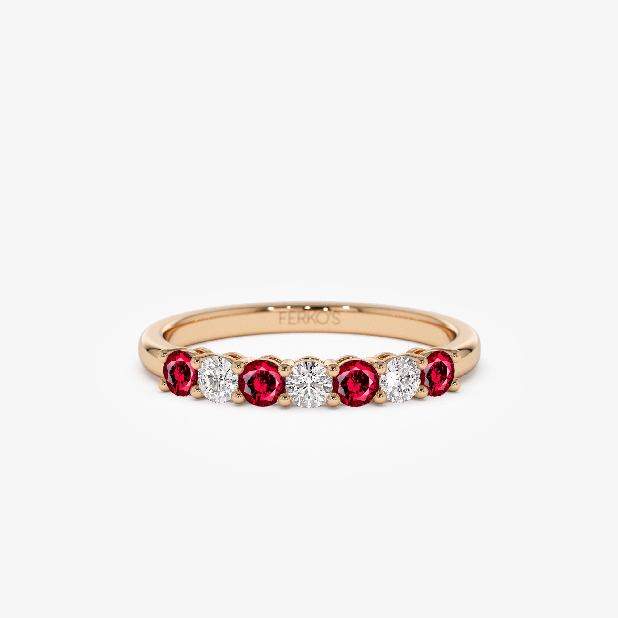 OBFJ1147 - 14k 7 Stone Basket Setting Diamond and Ruby Wedding Ring 7