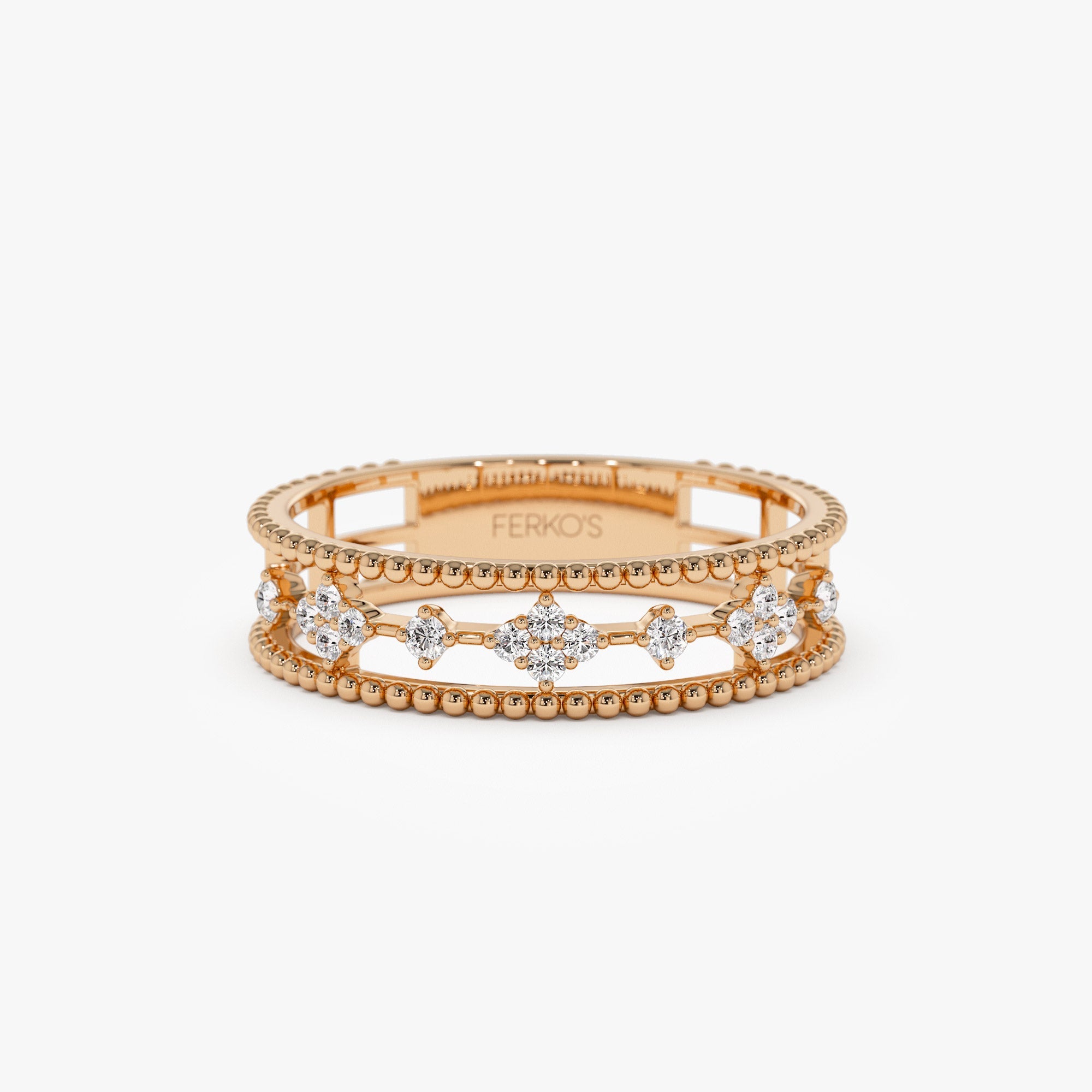 OBFJ1274 - 14k Diamond Statement Ring with Beaded Band 5
