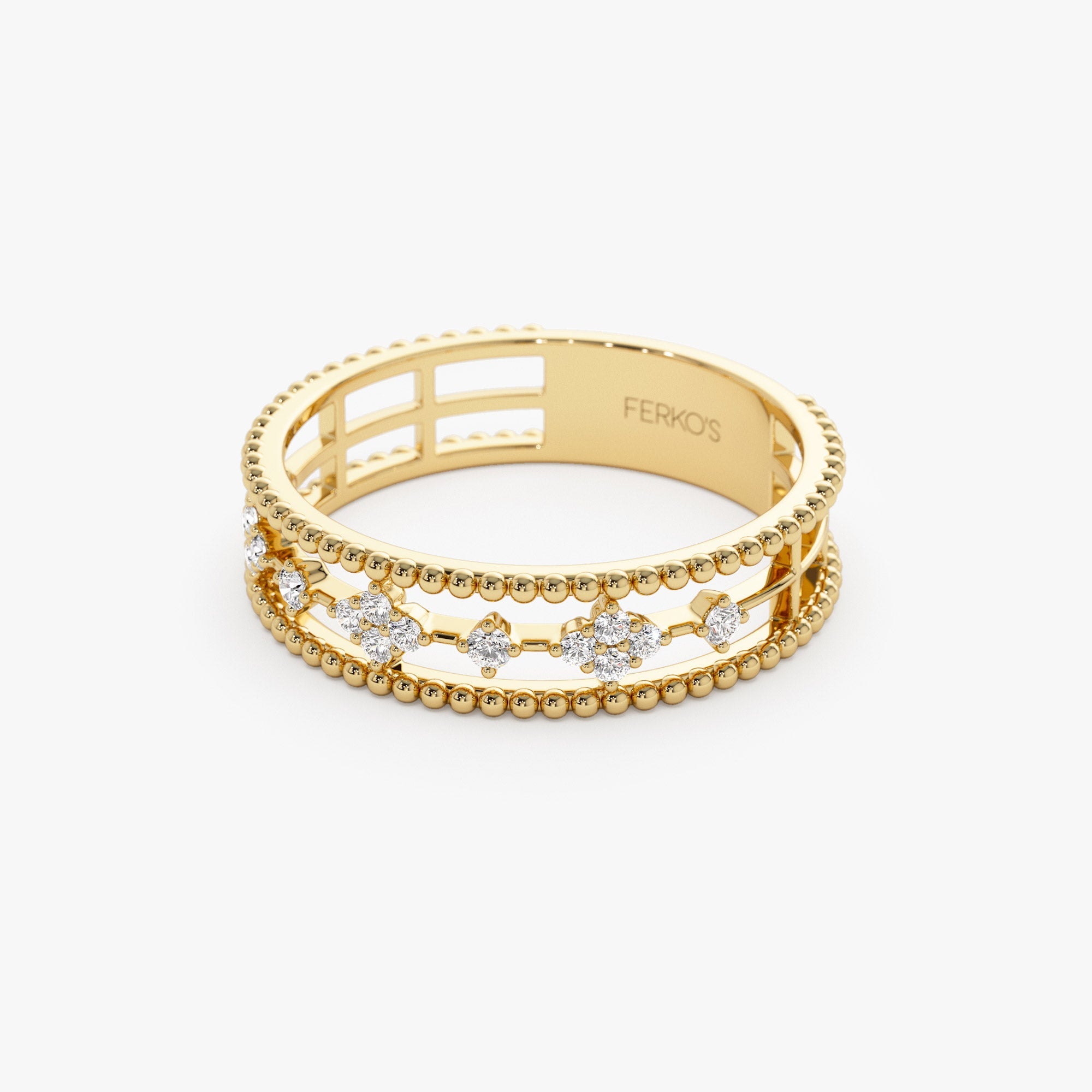 OBFJ1274 - 14k Diamond Statement Ring with Beaded Band 7