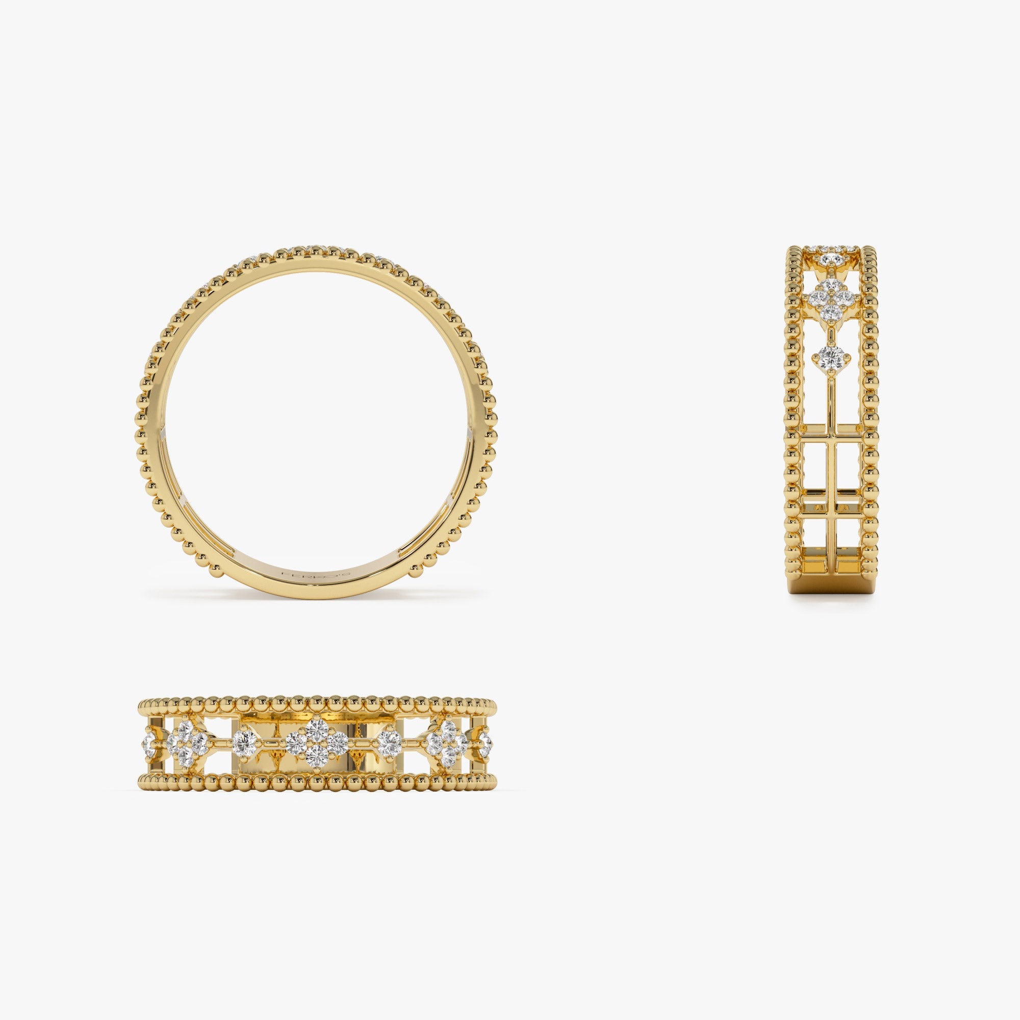 OBFJ1274 - 14k Diamond Statement Ring with Beaded Band 8