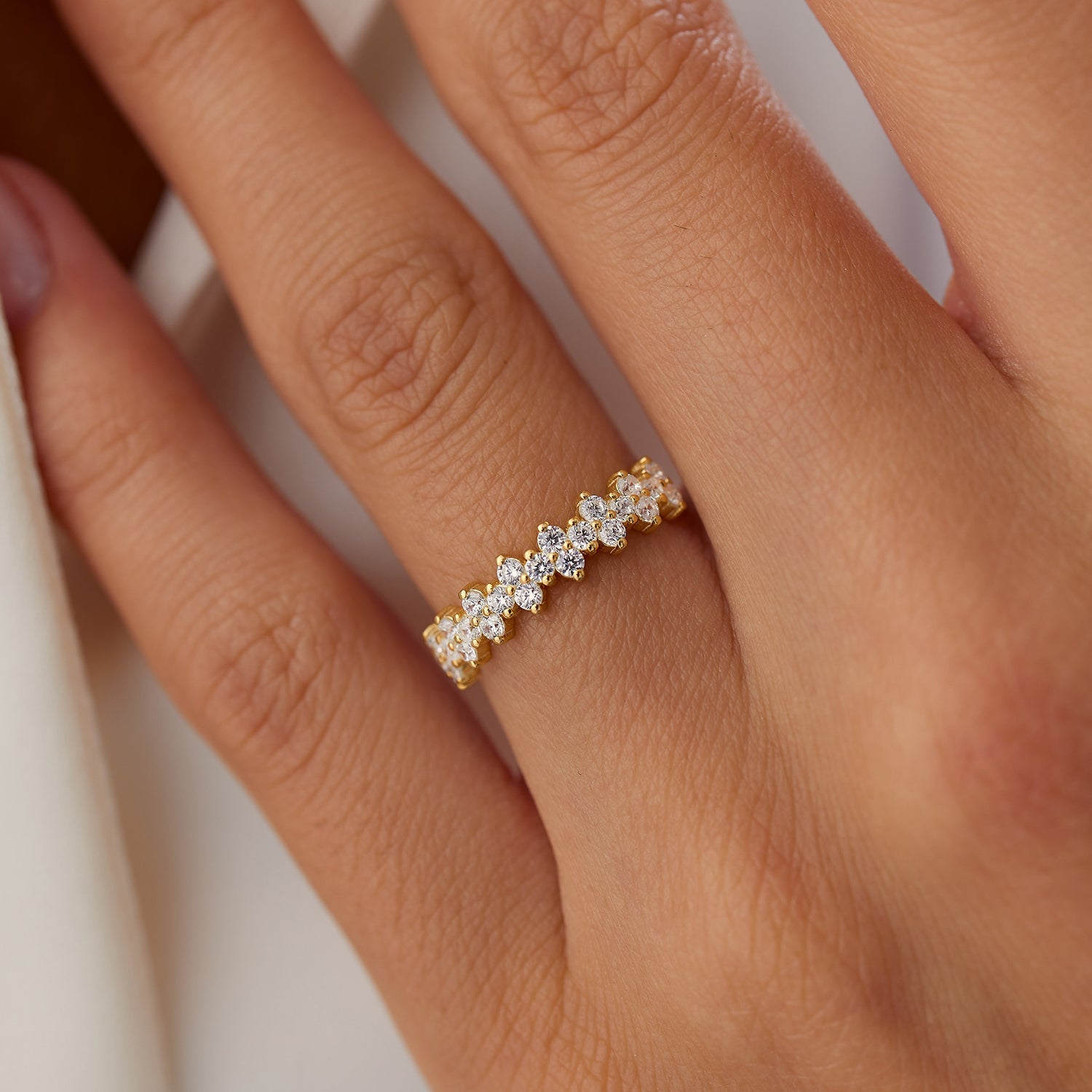 OBFJ1271 - 14k Cluster Diamond Half Eternity Wedding Band 2