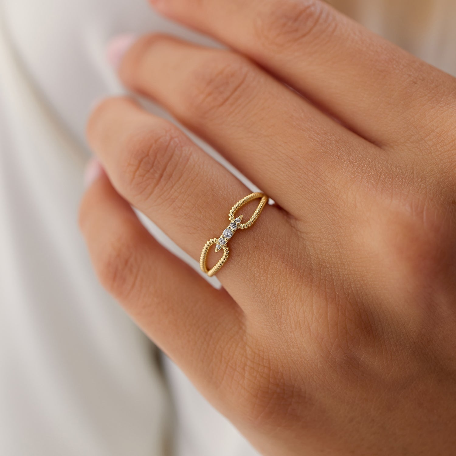 OBFJ1340 - 14k Unique Diamond Statement Ring w/ Double Rope Band 8