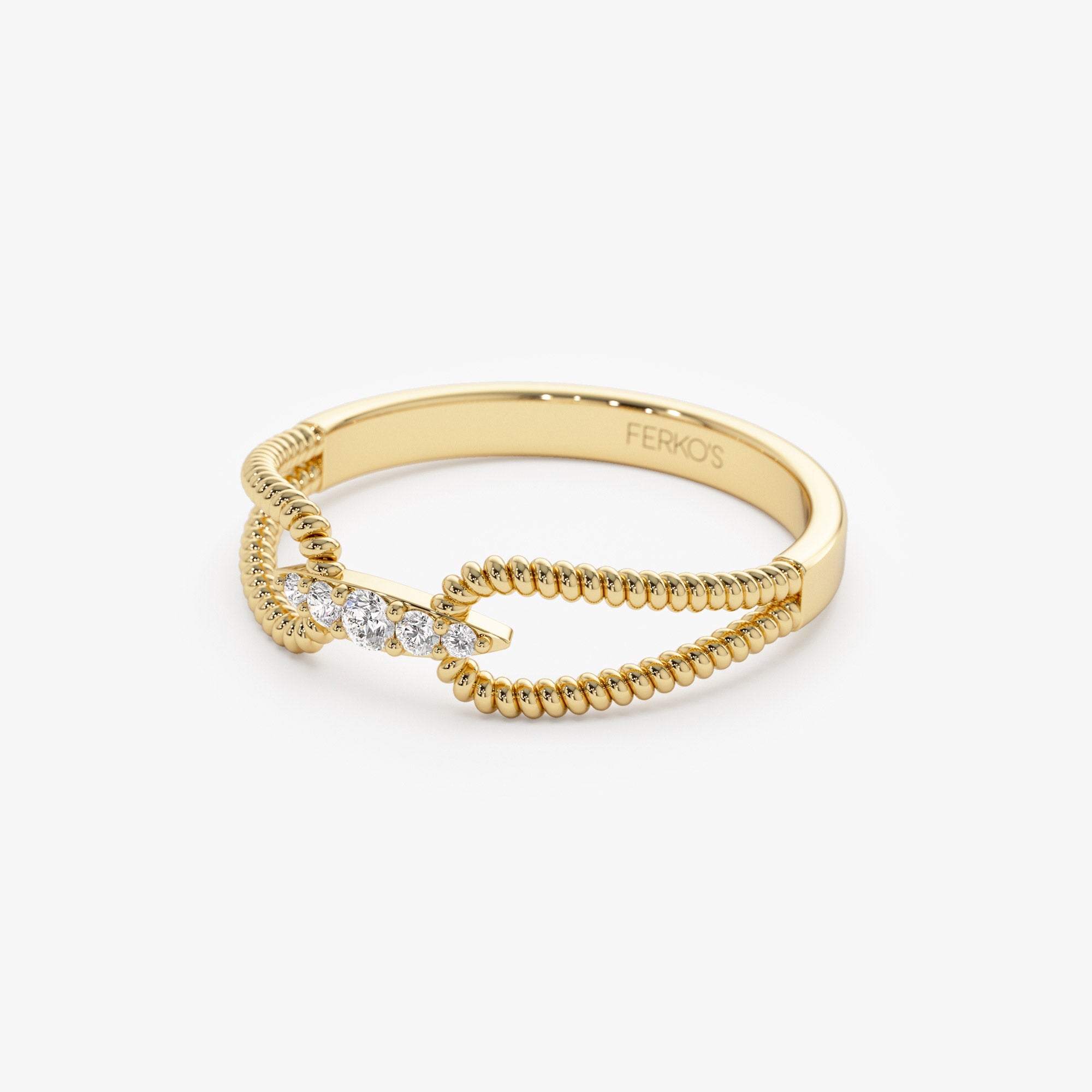 OBFJ1340 - 14k Unique Diamond Statement Ring w/ Double Rope Band 5