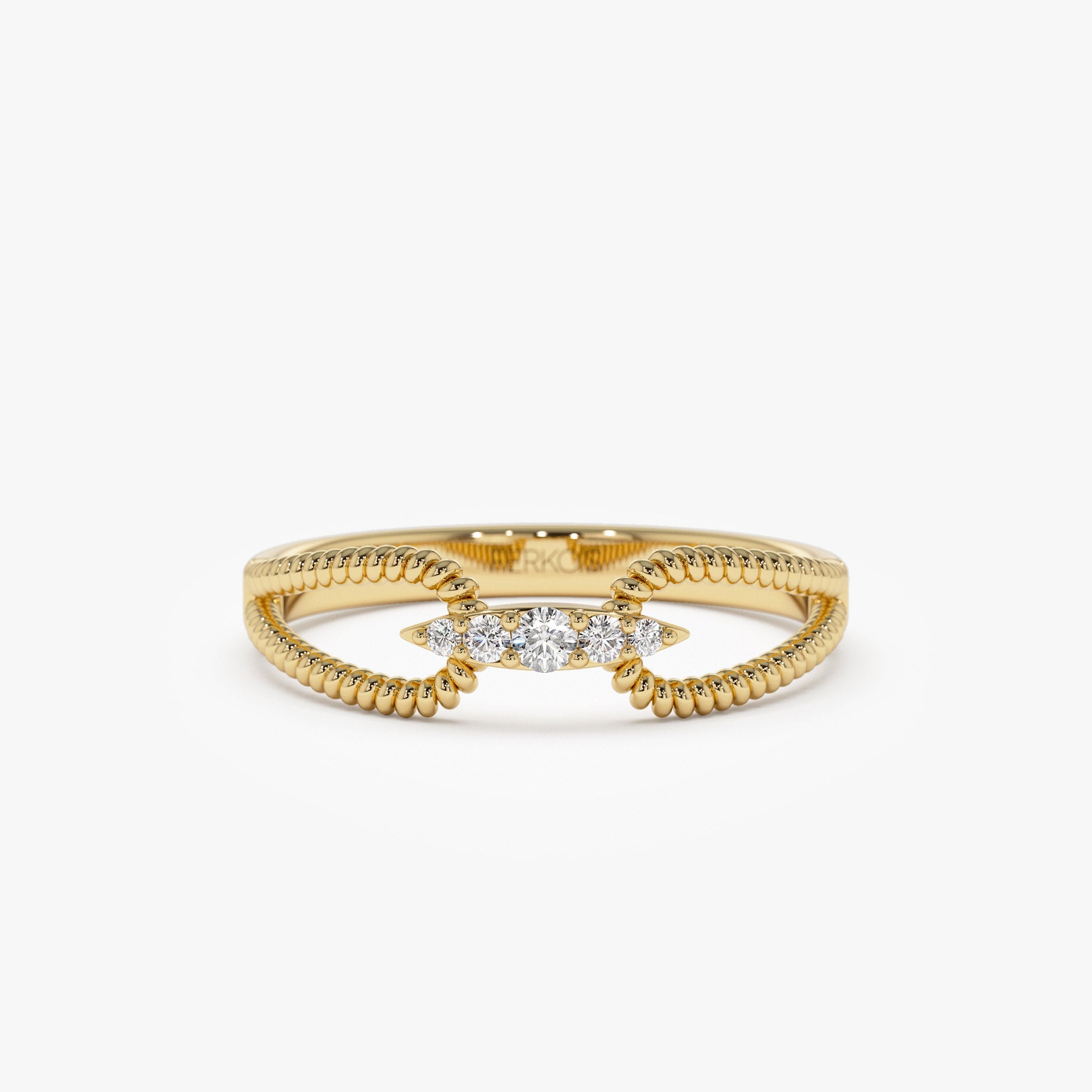 OBFJ1340 - 14k Unique Diamond Statement Ring w/ Double Rope Band 1