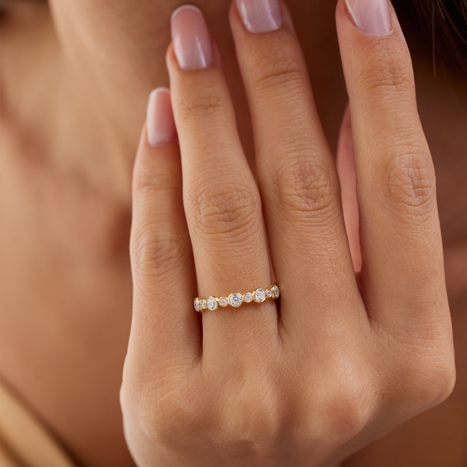 OBFJ1422 - 14k Gold Bubble Diamond 3/4 Eternity Wedding Ring 3