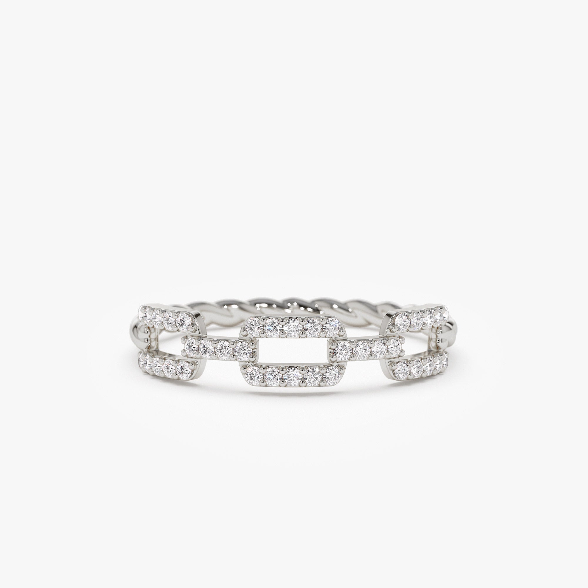 OBFJ1438 - 14k Chain Link Diamond Ring with Twisted Rope Band 5
