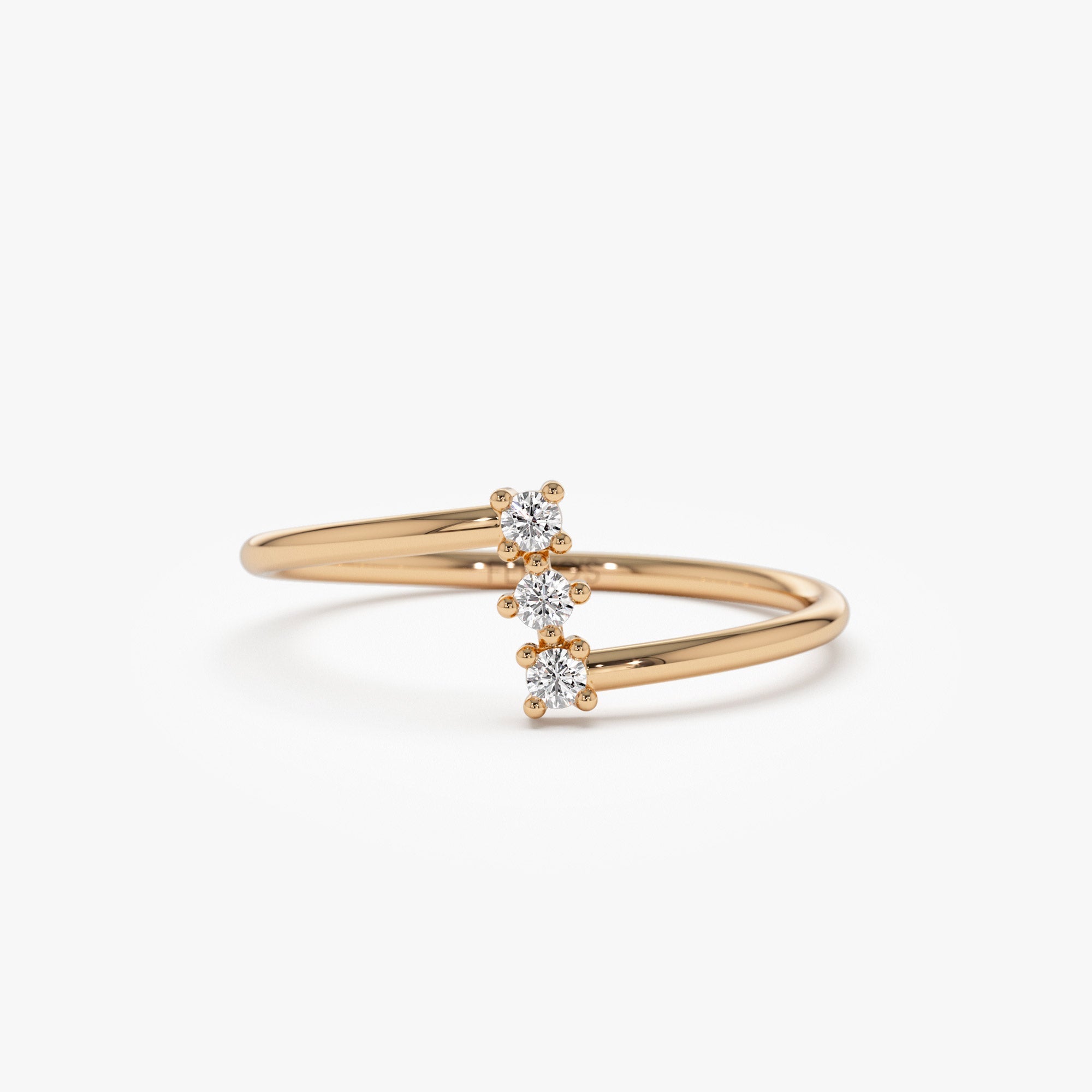 OBFJ1275 - 14k Vertical Three Stone Natural Diamond Ring 4