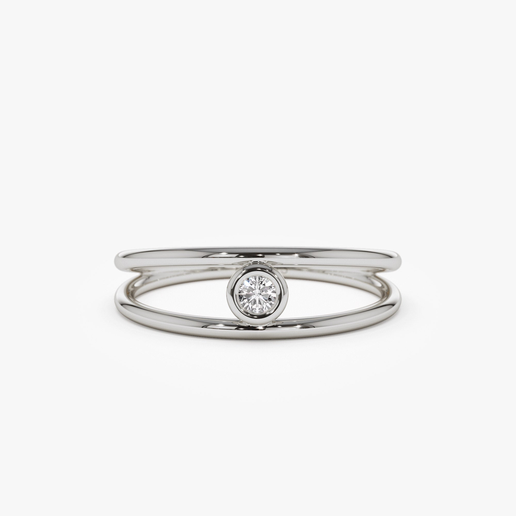 OBFJ1297 - 14k Double Band Bezel Setting Diamond Solitaire Ring 5