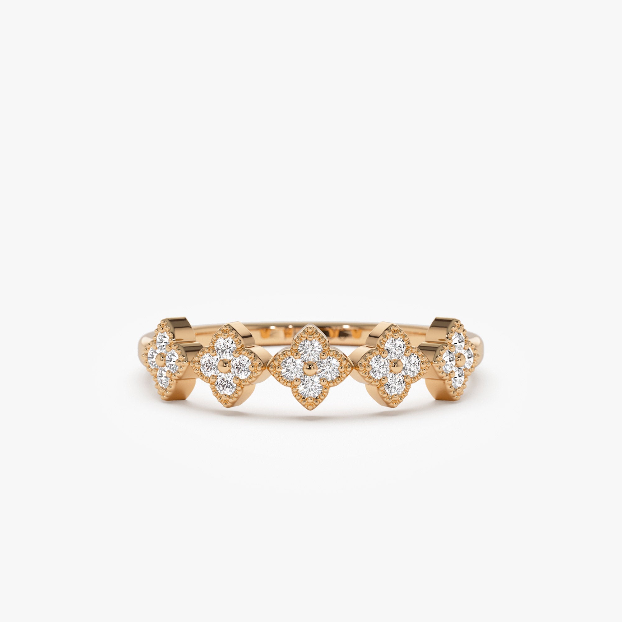 OBFJ1296 - 14k Round Diamond Stackable Clover Cluster Ring 5