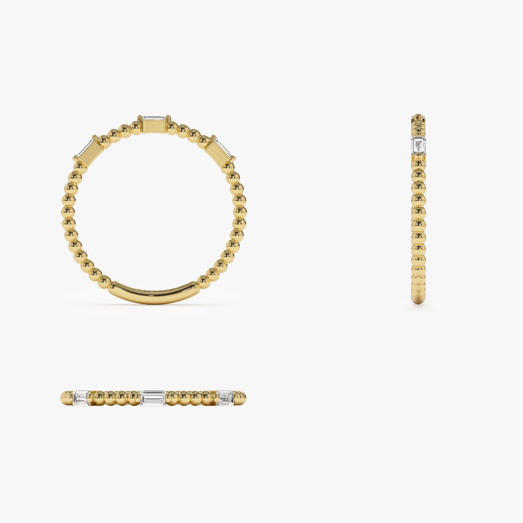 OBFJ1268 - 14K Minimalist Beaded Baguette Diamond Ring 7
