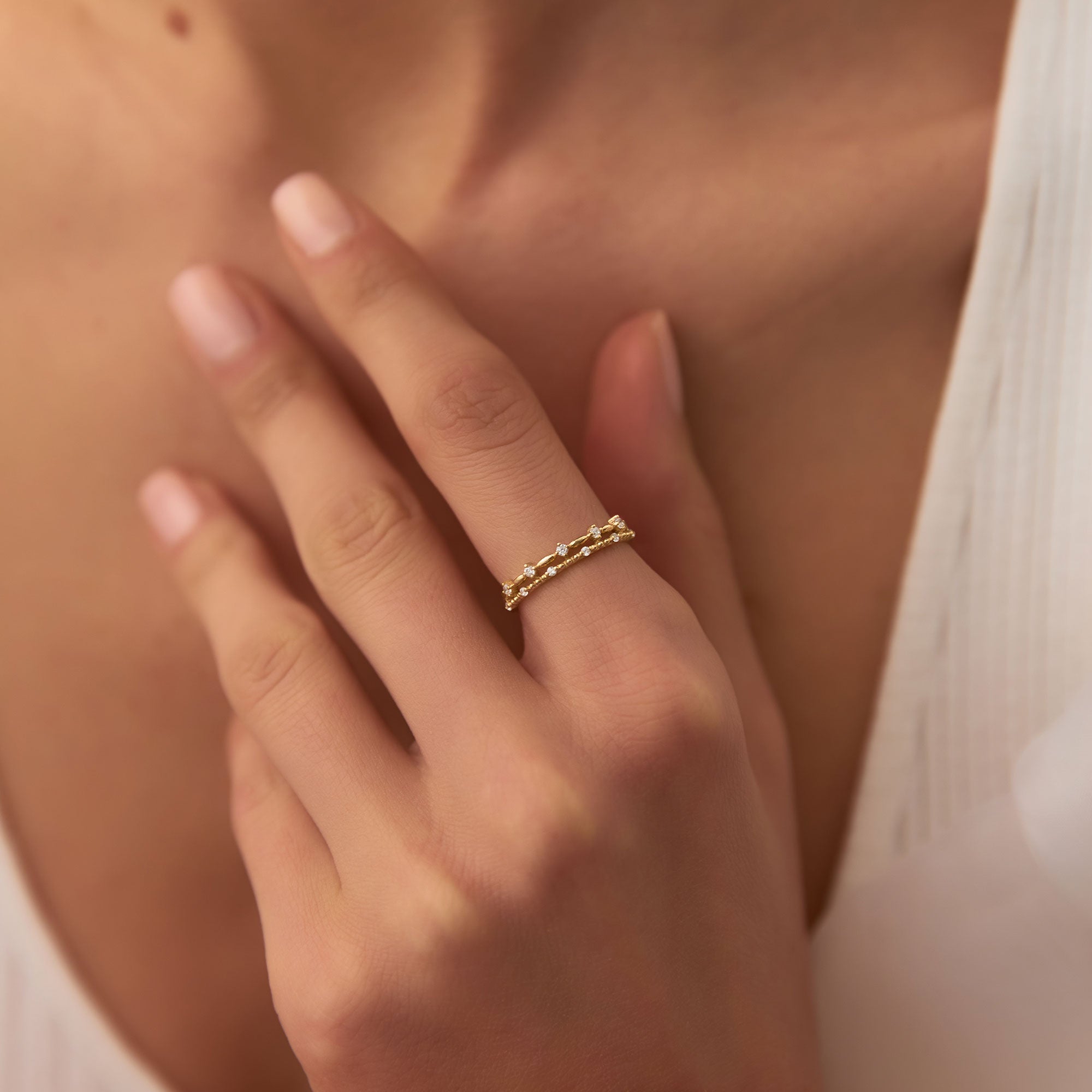OBFJ1267 - 14k Stacked Double Band Diamond Ring 2