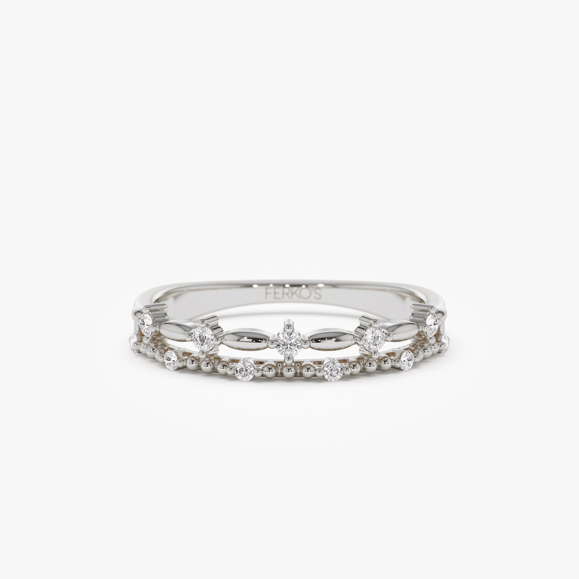 OBFJ1267 - 14k Stacked Double Band Diamond Ring 5